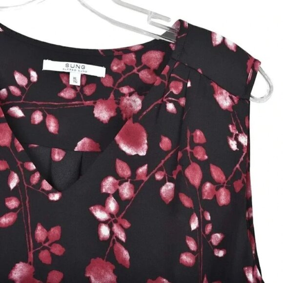 NWT Alfred Sung Floral Tank Top Black Red Sleeveless V-Neck Size XL - Picture 2 of 11
